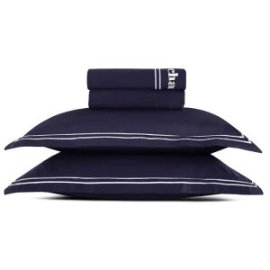 Ensemble de draps satin de coton - La Rochelle Blanc / Bleu foncé*Cacharel New
