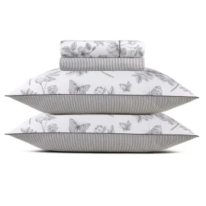 Ensemble de draps satin de coton - Envolée de papillons Blanc*Cacharel Online