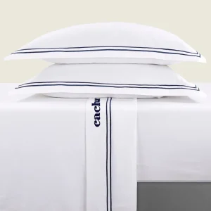 Ensemble de draps satin de coton - La Rochelle Bleu foncé / Blanc*Cacharel Clearance