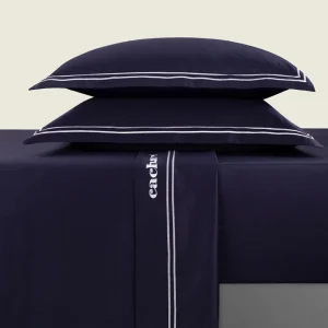 Ensemble de draps satin de coton - La Rochelle Blanc / Bleu foncé*Cacharel New