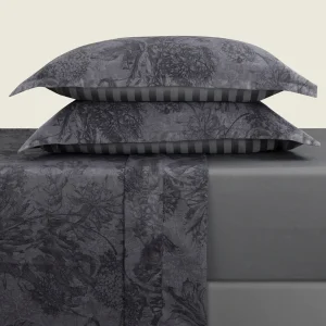 Ensemble de draps satin de coton - Toile Fleurie Gris foncé*Rodier Sale
