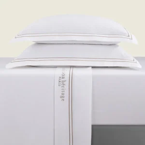 Ensemble de draps satin de coton - Paris Taupe / Blanc*Maison Héritage New