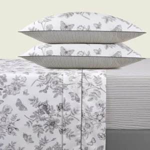 Ensemble de draps satin de coton - Envolée de papillons Blanc*Cacharel Online