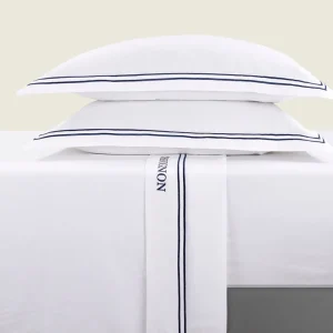 Ensemble de draps satin de coton - Saint-Tropez Bleu foncé / Blanc*Chevignon Sale