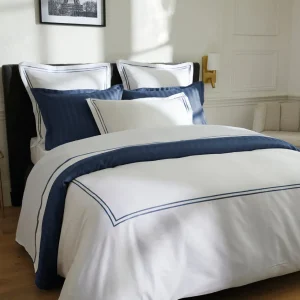 Ensemble de draps satin de coton - Saint-Tropez Bleu foncé / Blanc*Chevignon Sale