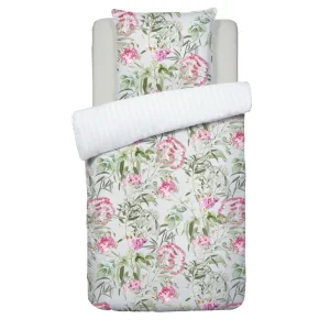 Housse de couette + 2 taies satin de coton - Jardin de Roses Vert Thym*Cacharel Online