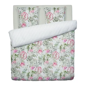 Housse de couette + 2 taies satin de coton - Jardin de Roses Vert Thym*Cacharel Online