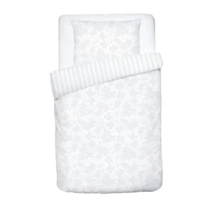 Housse de couette + taie d'oreiller bébé satin de coton - tisse Jacquard - Petites Fleurs blanc*Cacharel Clearance