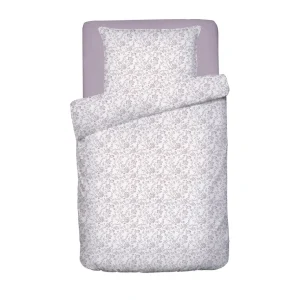 Housse de couette + taie d'oreiller bébé satin de coton - Floraison de Roses Blanc / Lavande*Cacharel Sale