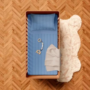 Housse de couette + taie d'oreiller bébé satin de coton - tissé Jacquard - rayures bleu*Chevignon Sale