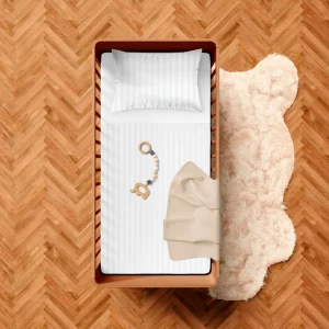 Housse de couette + taie d'oreiller bébé satin de coton - tissé Jacquard - rayures blanc*Chevignon Outlet