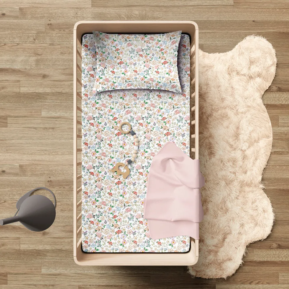 housse_de_couette__taie_d_1-35.webp Housse de couette + taie d'oreiller bébé satin de coton - Meadow Blanc*Cacharel Sale