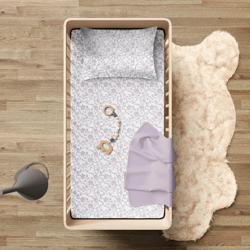 housse_de_couette__taie_d_1-39.webp Housse de couette + taie d'oreiller bébé satin de coton - Floraison de Roses Blanc / Lavande*Cacharel Sale
