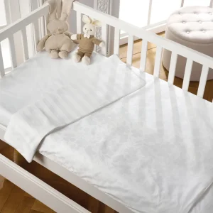 Housse de couette + taie d'oreiller bébé satin de coton - tisse Jacquard - Petites Fleurs blanc*Cacharel Clearance