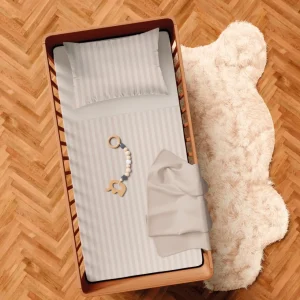 Housse de couette + taie d'oreiller bébé en satin de coton - rayure tissé Jacquard Taupe*CXLbyChristianLacroix Online