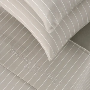 Housse de couette + taie d'oreiller satin de coton - Rayures élégantes Taupe*Maison Héritage Clearance