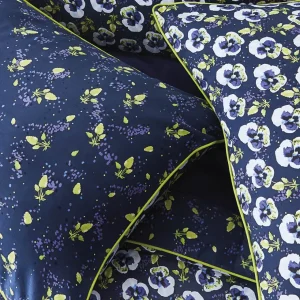 Housse de couette + taie satin de coton - Pansy small Bleu foncé*Cacharel Fashion