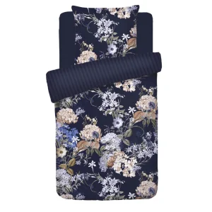 Housse de couette + taie(s) d'oreiller satin de coton - Floraison d'hortensias bleu foncé*Rodier Sale