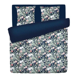 Housse de couette + taie(s) d'oreiller satin de coton - Nuit Florale bleu foncé*Rodier Online