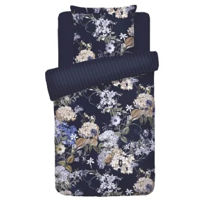 Housse de couette + taie(s) satin de coton - Bouquet d'hortensias bleu foncé*Cacharel Clearance
