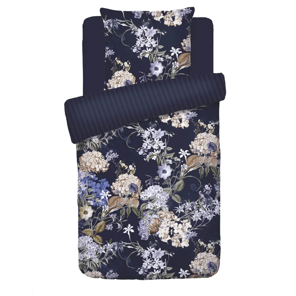housse_de_couette__taies__0-130.webp Housse de couette + taie(s) satin de coton - Bouquet d'hortensias bleu foncé*Cacharel Clearance