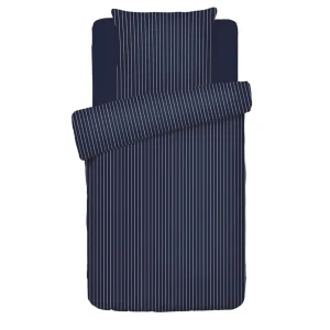 Housse de couette + taie(s) d'oreiller satin de coton - Rayures élégantes Bleu foncé*Maison Héritage Online