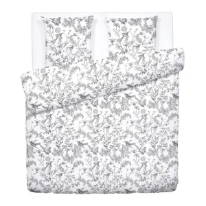 Housse de couette + taie(s) d'oreiller satin de coton - Colibri Floral Noir gris*Maison Héritage Online