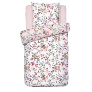 Housse de couette + taie(s) satin de coton - Jardin Secret Blanc / Rose Blush*Cacharel Discount