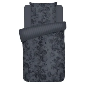 Housse de couette + taie(s) d'oreiller satin de coton - Toile Fleurie Noir / Gris*Rodier Best