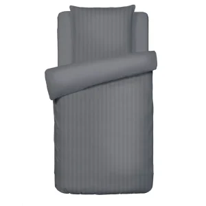 Housse de couette + taie(s) d'oreiller satin de coton - rayure tissé Jacquard - Gris foncé*Chevignon Discount