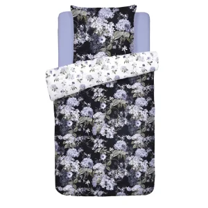 Housse de couette + taie(s) d'oreiller satin de coton - Hortensia Bleu foncé*Maison Héritage Best