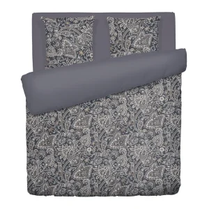 Housse de couette + taie(s) d'oreiller satin de coton - Indienne Gris / taupe*Maison Héritage Best