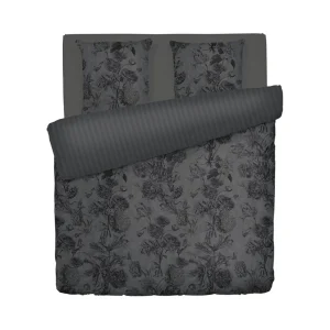 Housse de couette + taie(s) satin de coton - Flore noir/gris*Cacharel Hot
