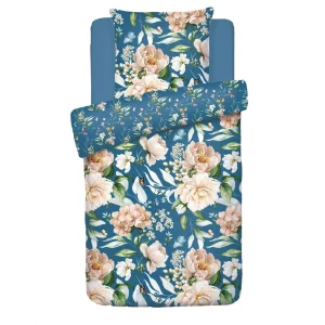Housse de couette + taie(s) d'oreiller satin de coton - Jardin de Fleurs Bleu*Rodier Clearance