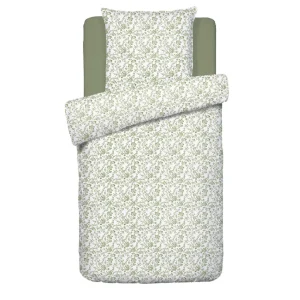 Housse de couette + taie(s) d'oreiller satin de coton - Floraison de Roses Blanc / Vert*Cacharel Sale