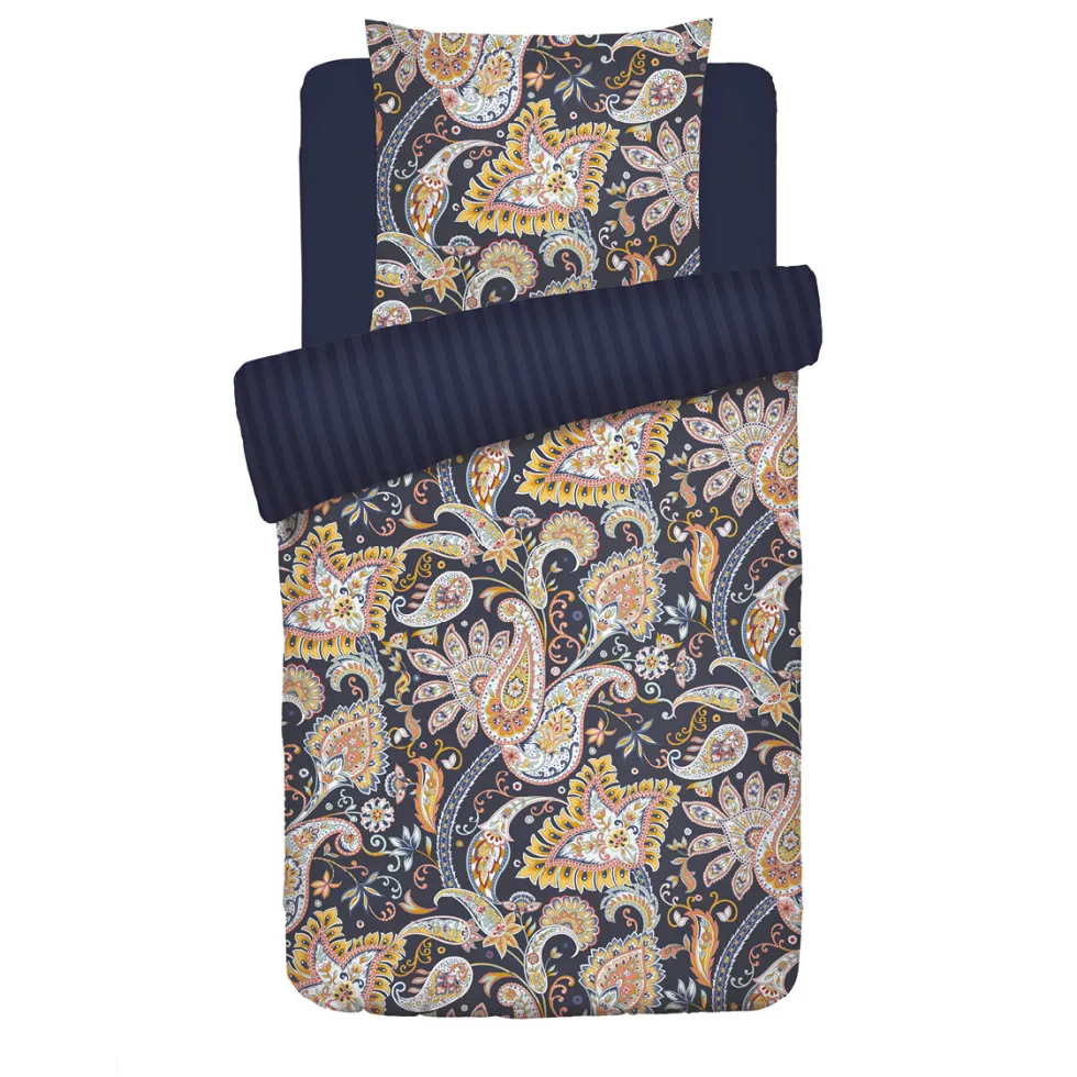 housse_de_couette__taies__0-41.webp Housse de couette + taie(s) d'oreiller satin de coton - Paisley Bleu foncé / Doré*Chevignon Best