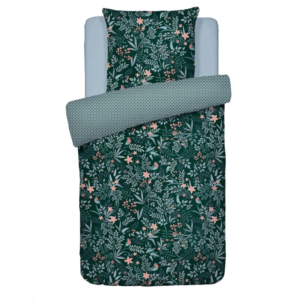 housse_de_couette__taies__0-50.webp Housse de couette + taie(s) d'oreiller satin de coton - Forêt enchantée Vert*Cacharel Clearance