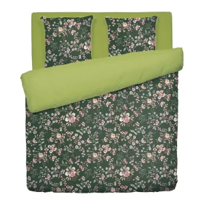 Housse de couette + taie(s) d'oreiller satin de coton - Jardin secret Vert*Cacharel Discount