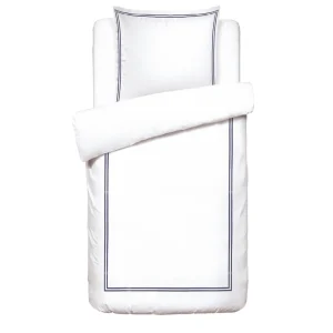 Housse de couette + taie(s) d'oreiller satin de coton - Nice Bleu foncé / Blanc*Rodier Hot