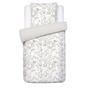 Housse de couette + taie(s) d'oreiller satin de coton - Colibri floral Taupe*Maison Héritage New