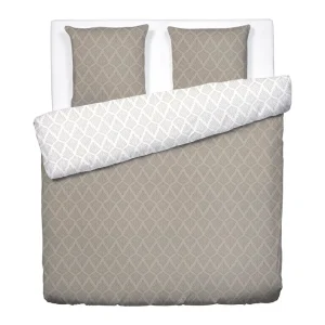 Housse de couette + taie(s) d'oreiller satin de coton - Harmonie végétale Taupe / Blanc*Ines by Ines de la Fressange Best