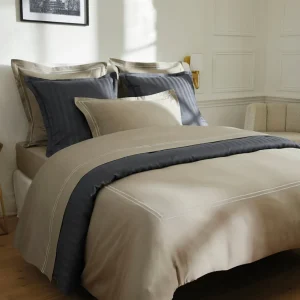 Housse de couette + taie(s) d'oreiller satin de coton - Saint-Tropez Blanc / Taupe*Chevignon Outlet