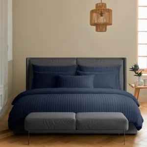 Housse de couette + taie(s) d'oreiller satin de coton - tissé Jacquard - rayures bleu foncé*Rodier Online
