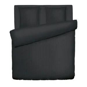 Housse de couette + taie(s) d'oreiller satin de coton - rayure tissé jacquard Noir*Cacharel Sale