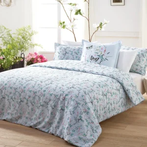 Housse de couette + taie(s) satin de coton Buddleia Small - Bleu Sarcelle*Cacharel Clearance