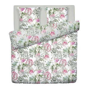 Housse de couette + taie(s) satin de coton Jardin de Roses - Vert Thym / Blanc*Cacharel Best