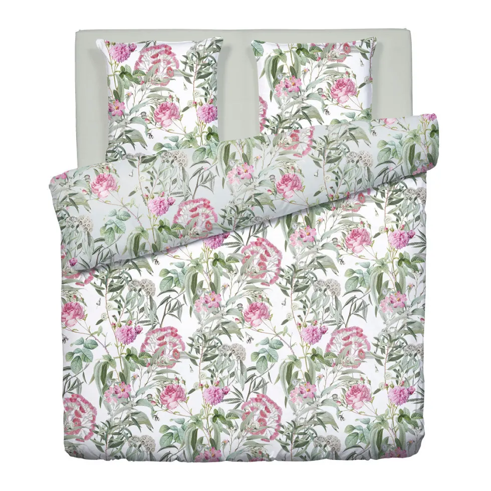 housse_de_couette__taies__1-179.webp Housse de couette + taie(s) satin de coton Jardin de Roses - Vert Thym / Blanc*Cacharel Best