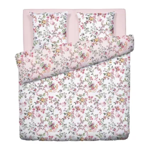 Housse de couette + taie(s) satin de coton - Jardin Secret Blanc / Rose Blush*Cacharel Discount