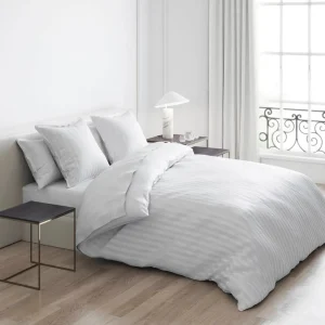 Housse de couette + taie(s) d'oreiller satin de coton rayure tissé jacquard - Blanc*Cacharel Best