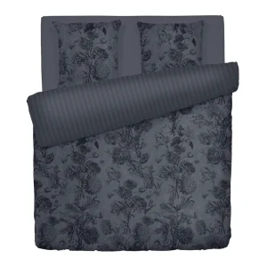 Housse de couette + taie(s) d'oreiller satin de coton - Toile Fleurie Noir / Gris*Rodier Best